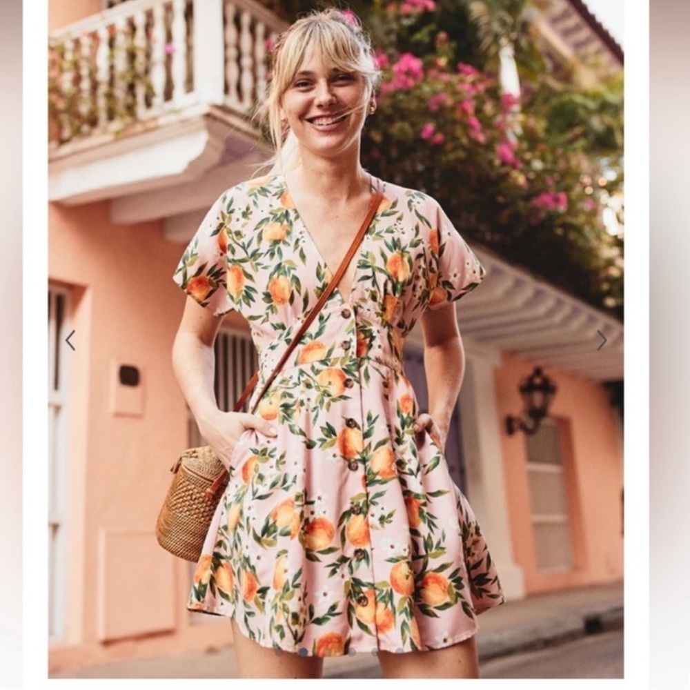 Marine Layer Women’s Camila Dress Oranges Print Size XS - Picture 3 of 7